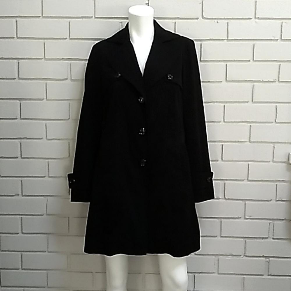 Liz Claiborne Black Trench Coat Jacket. Size Small